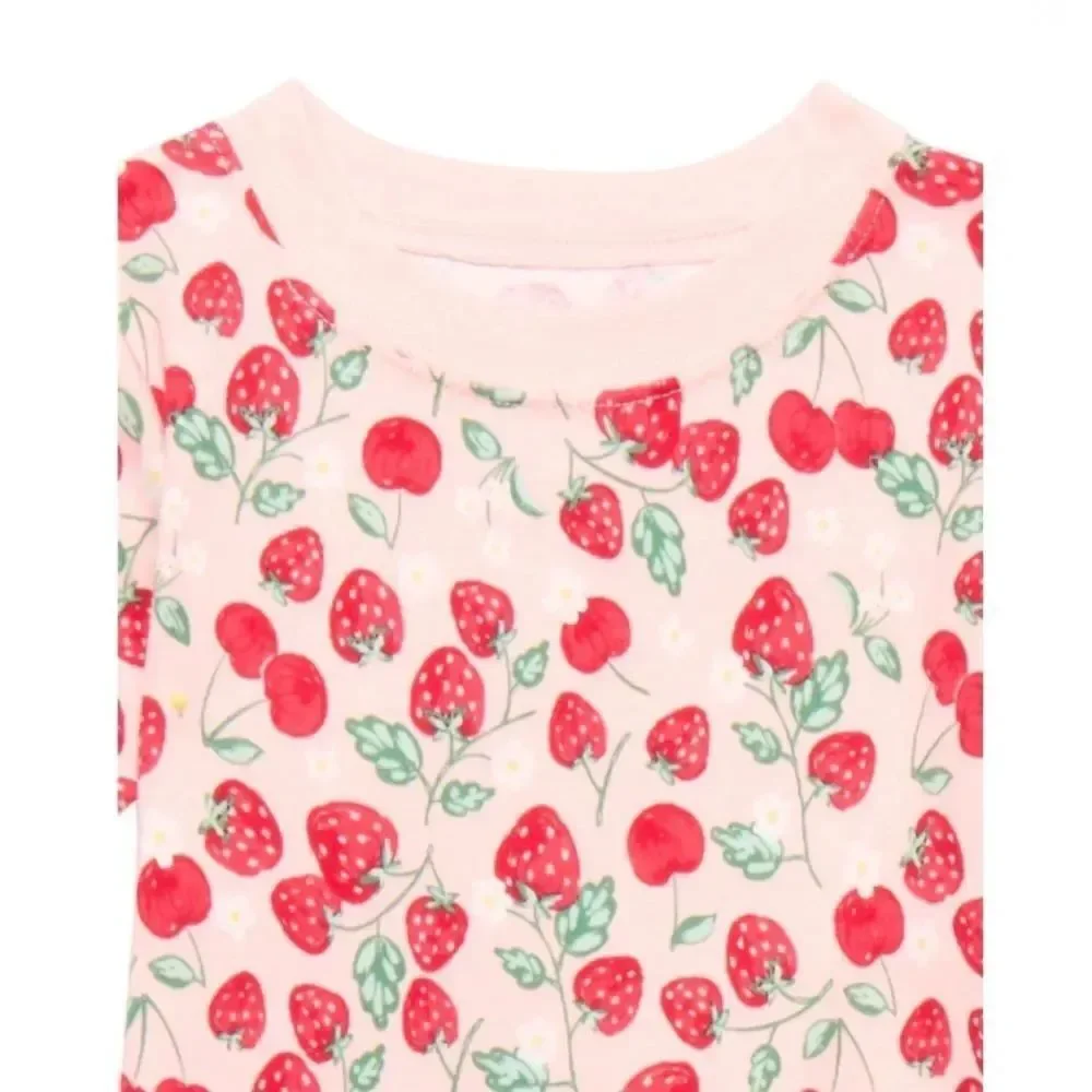 Toddler Cotton Sleep Tee & Pants Pajama Strawberry Print 2-Piece Set Size 4T